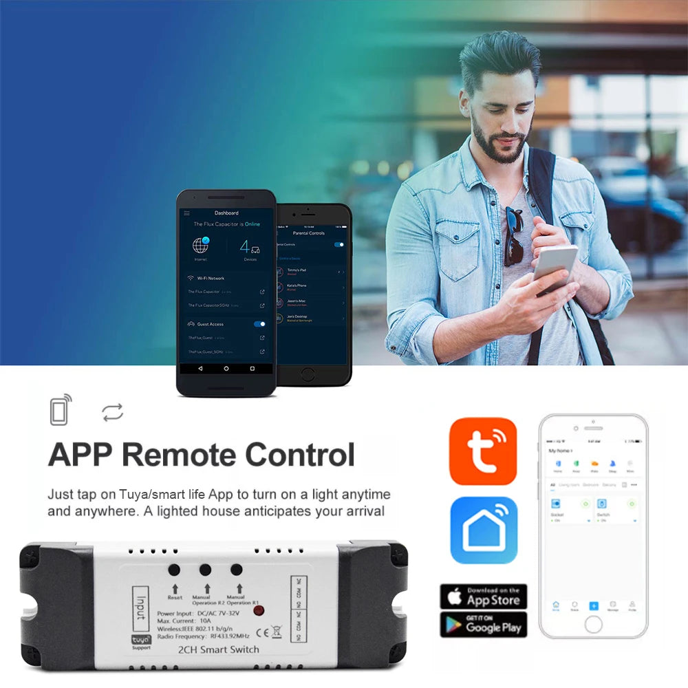 Tuya Smart Wifi Switch Module 12V 32V 220V RF 433 Radio Remote Control 1/2/4 Channels Relay for Alexa Google Home Smart Life