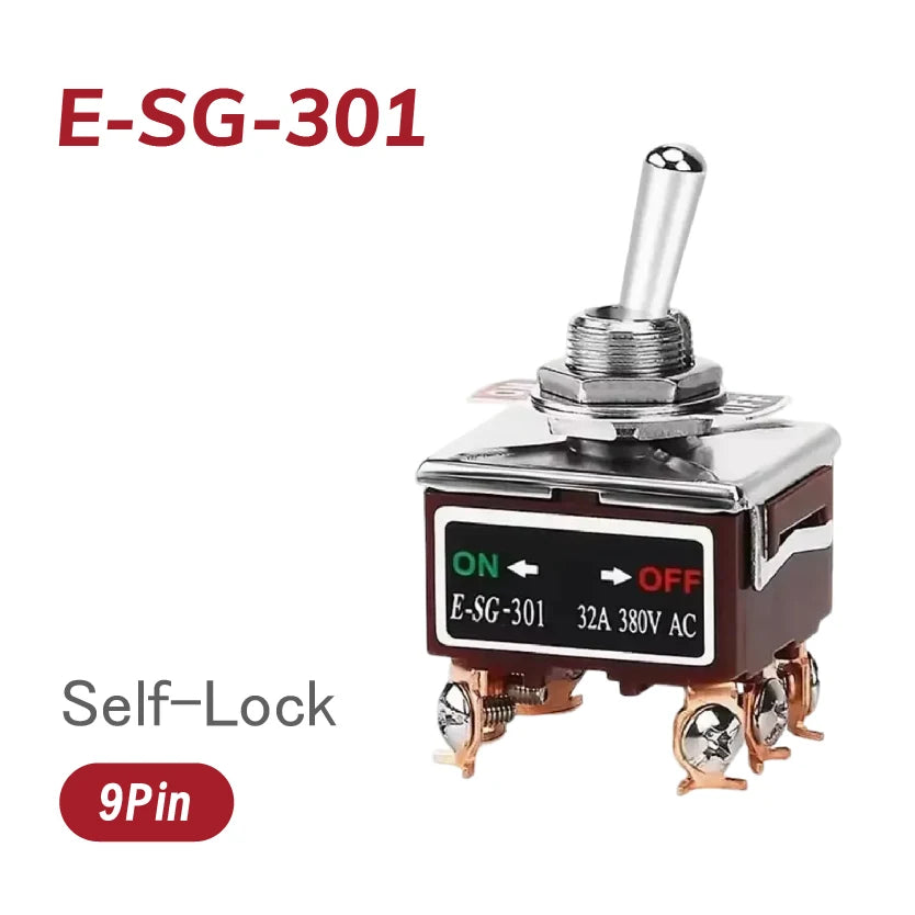 Heavy-Duty E-SG-SERIES Rocker Switch 32A 250VAC Self-Lock Reset with Multiple Pin Options 2-12 Pin