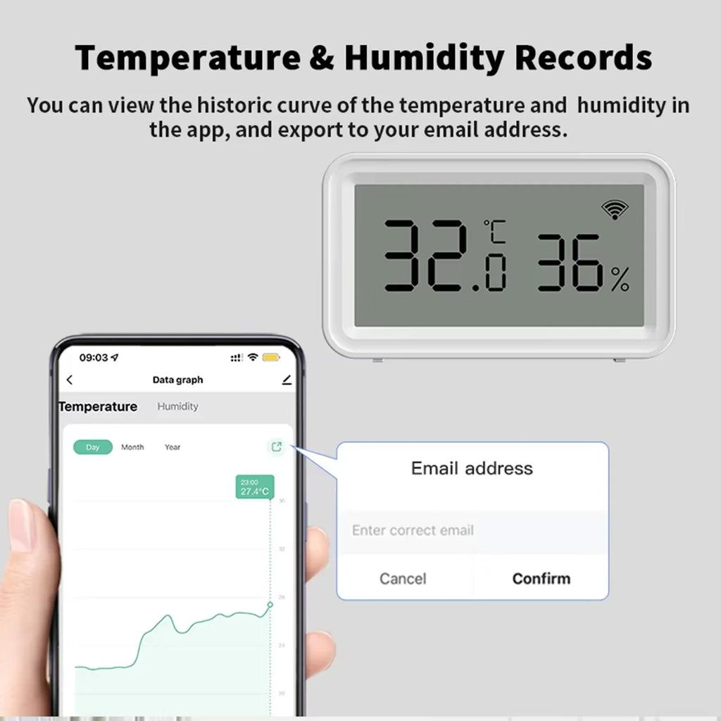 Tuya Zigbee WiFi Indoor Temperature Humidity Sensor with Smart Home App Remote Control Works with Alexa And Google Assistant