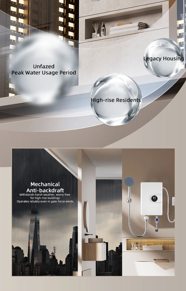 Smart Inverter Electric Water Heater Instant Water Heater Fast Heating Shower Instant Heating Water Heater LED Touch Controls