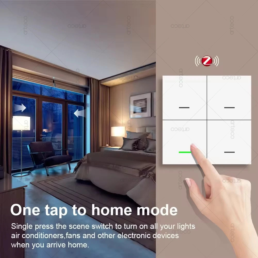 Tuya ZigBee Wireless 4 Gang Scene Switch Push Button Controller Battery Powered Smart Life App Home Automation For Zigbee Device