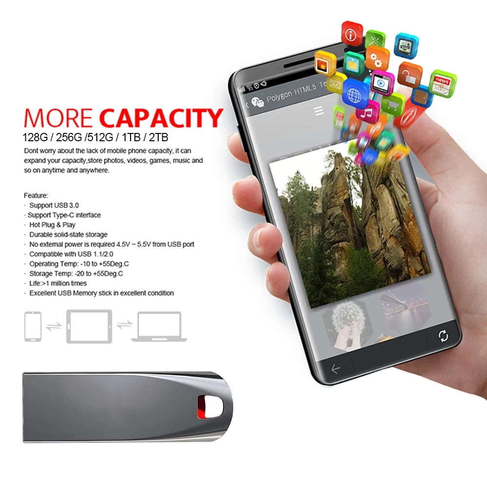Pen Drive USB 3.0 Memory Stick 256GB Metal Pendrive High Speed Memoria USB 512GB 128GB For Computer Storage Device Flash Drives
