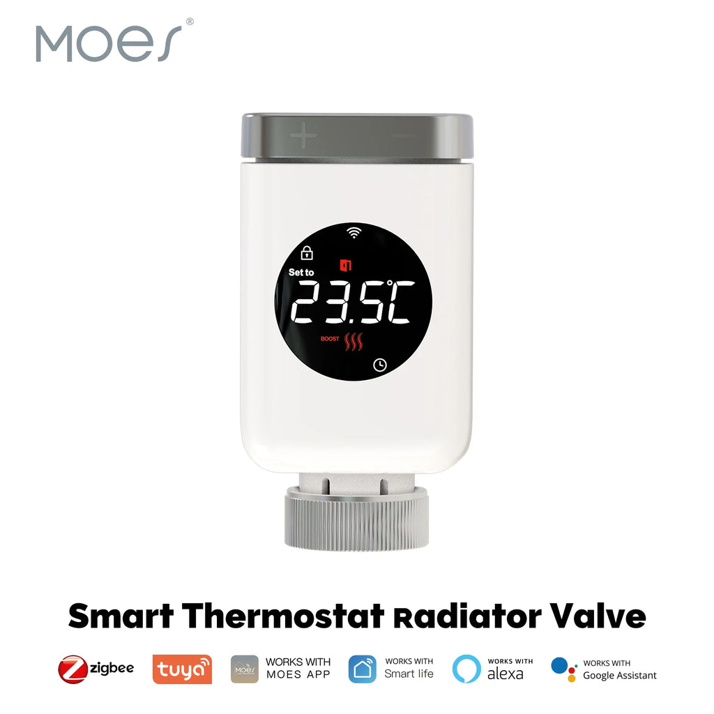 MOES Tuya Smart Wifi/ZigBee Thermostatic Radiator Valve TRV Programmable App Remote Temperature Controller with Alexa GoogleHome