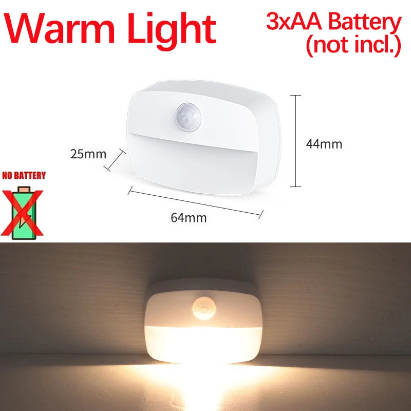 Auto ON/OFF LED Smart Night Lamp Under Cabinet Light PIR Motion Sensor Kitchen Bedroom Light for Night Cupboard Closet Stairs