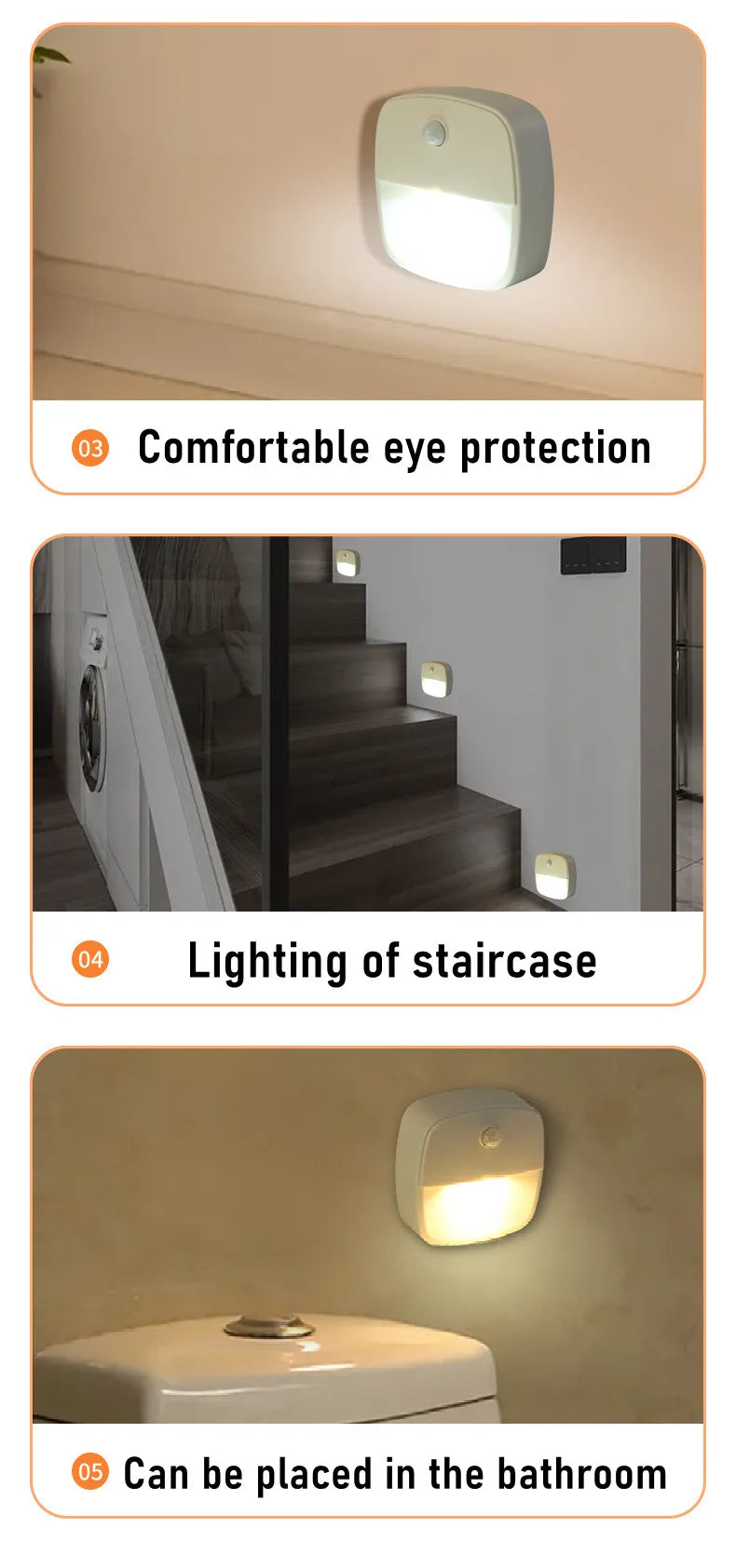 LDHLM Motion Sensor Light LED Night Lights AAA Battery Powered Bedroom Wall Staircase Closet Aisle Body Induction Lamp