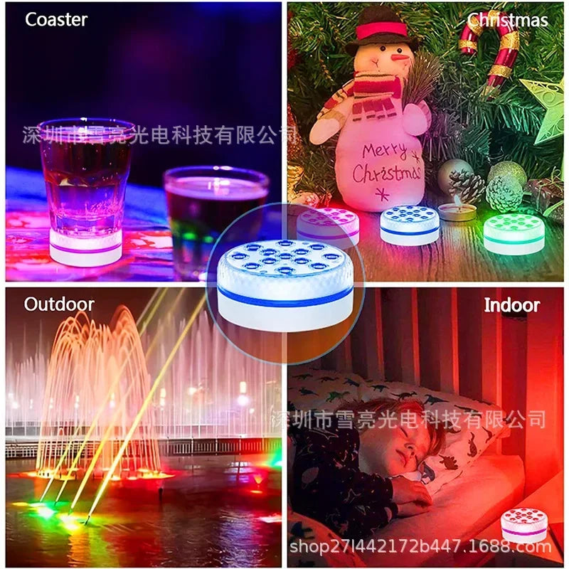 Updated IP68 RGB Submersible 13LED Underwater Light with Remote Control Underwater Pool Light Bright Lamp for Pond/Pool/Aquarium