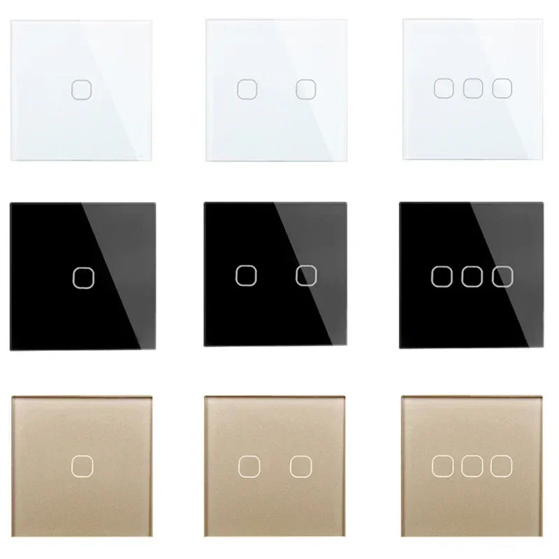 Touch Switch EU/UK Standard White Crystal Glass Panel Touch Switch, AC220V,1 Gang 1 Way, EU Light Wall Touch Screen Switch