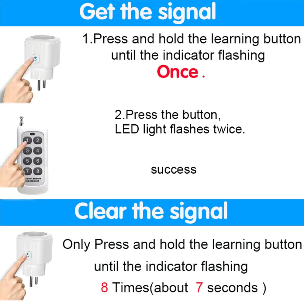 Wireless Remote Control Socket Switch 200Meters Remote Control Electrical Outlets 220V 16A EU Plug for Home Appliance Fan Light