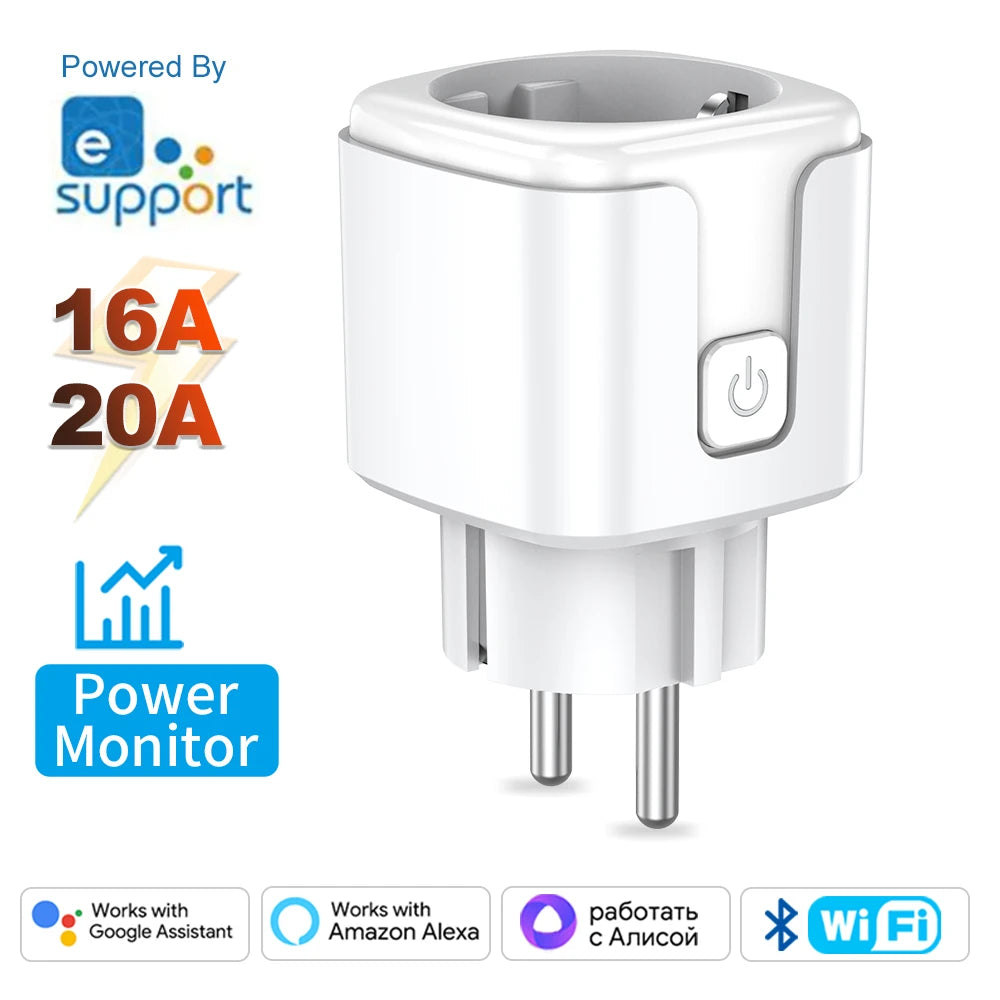 Ewelink Smart WiFi EU Plug With Power Monitoring Timing Function 16A/20A Socket Outlet Voice Works with Alexa Google Home Alice