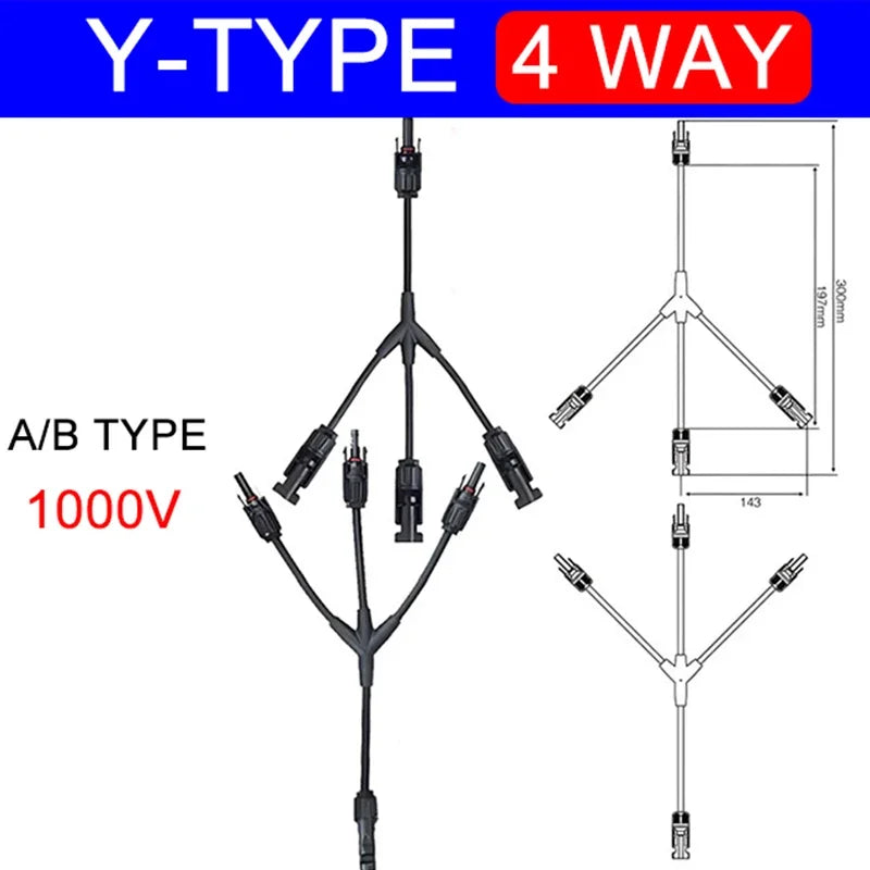 1/5Sets Photovoltaic PV Solar Cell Connector Solar Panel Parallel Connection PV Plug 1 To 2/3/4Way 30A 1000V Y Type Connector