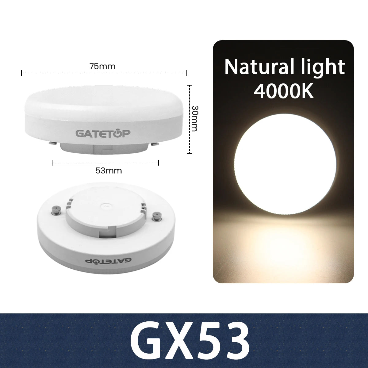 1-10 Pack GX53 LED Bulb 5W 15W Reflector, 60W Equivalent, Disc Frosted Puck, RA80 Warm White 2700K, Retrofit The GX53 Fittings