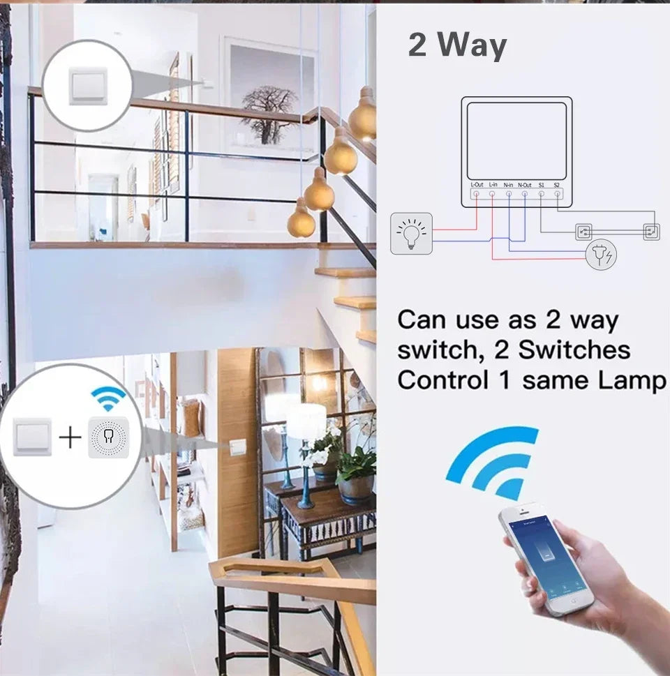 Tuya Smart WiFi Switch 16A 20A Breaker RF433Mhz Relay Module 2-way Control Smart Life APP Remote Support Alexa Google Home