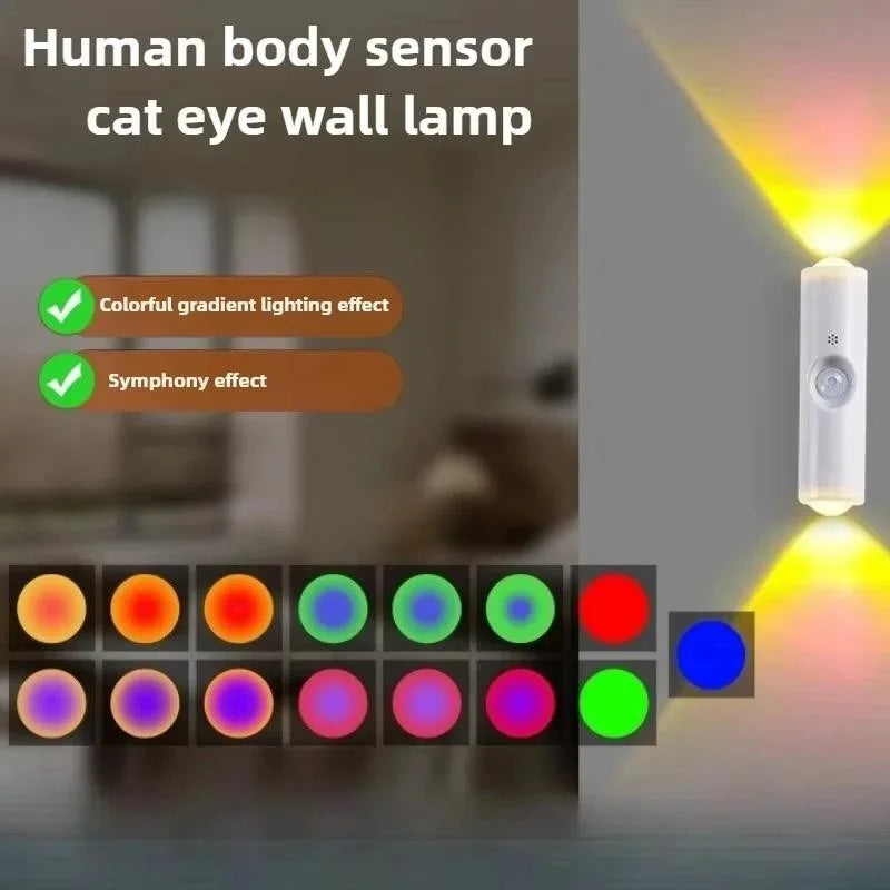 Smart RGB Gradient Night Light Magnetic Motion Sensor Rechargeable Wall Lamp for Bedroom Bathroom Closet Garden Home Decor