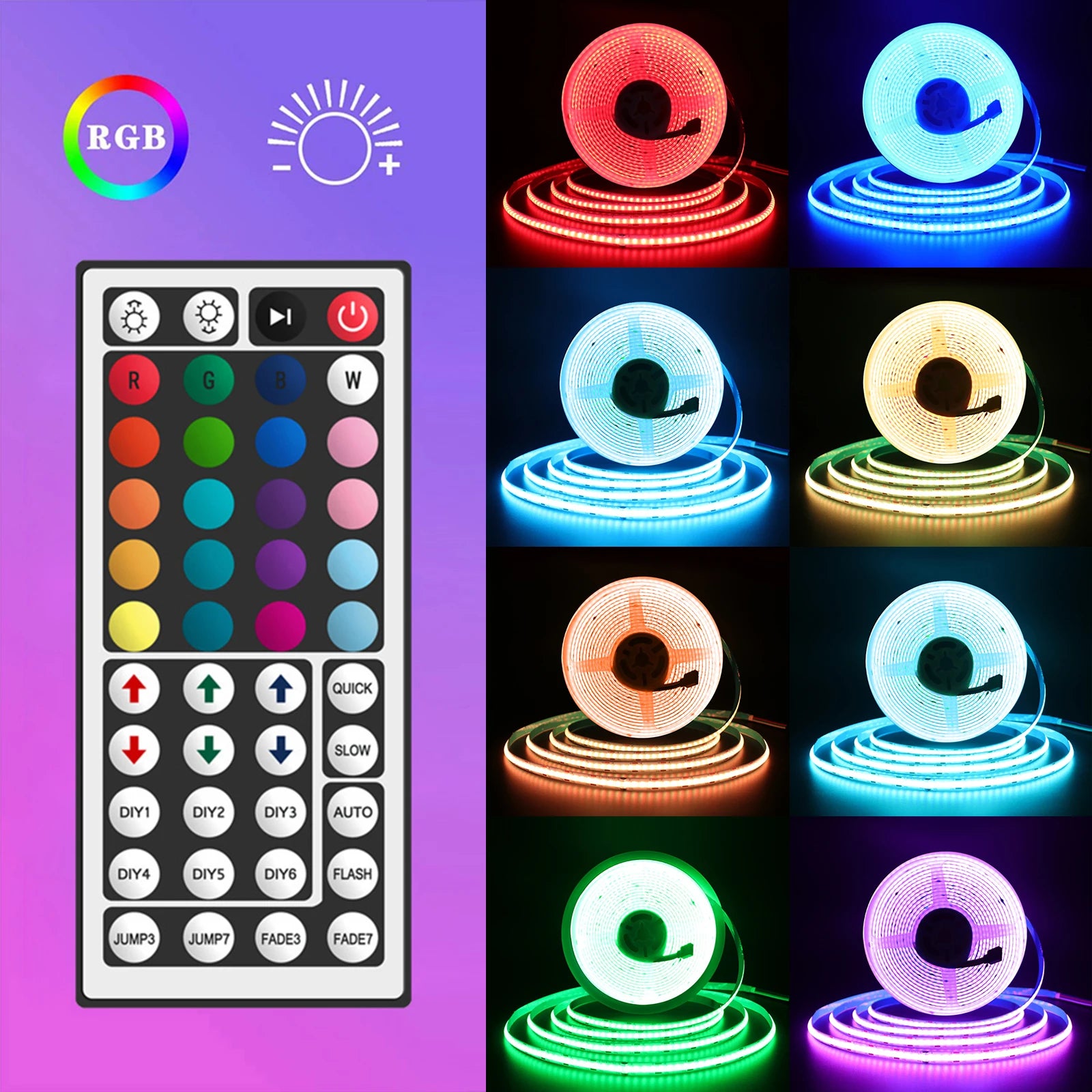 5V AA Battery RGB COB LED Strip Light Smart Bluetooth Dimmable Color Changing Flexible Tape Ribbon TV BackLight 17/24/44Key