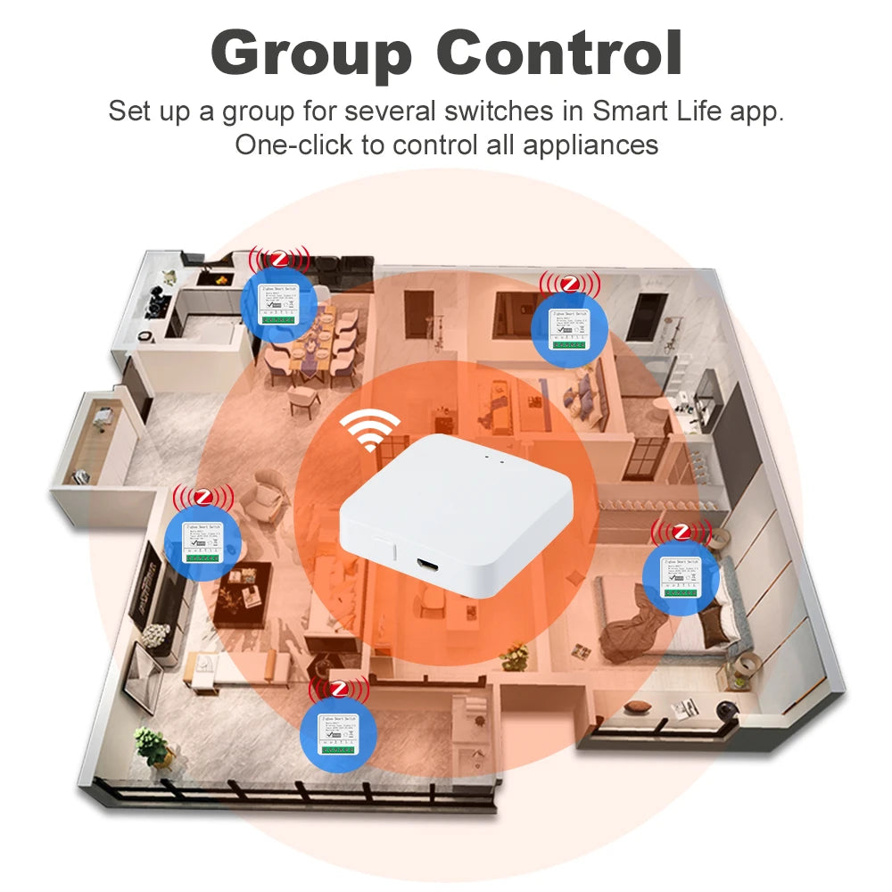 Smart ZigBee3.0 Light Switch Module 16A MiNi DIY Breaker Switch Supports 2 Way Control App Remote Control for Alexa Google Home