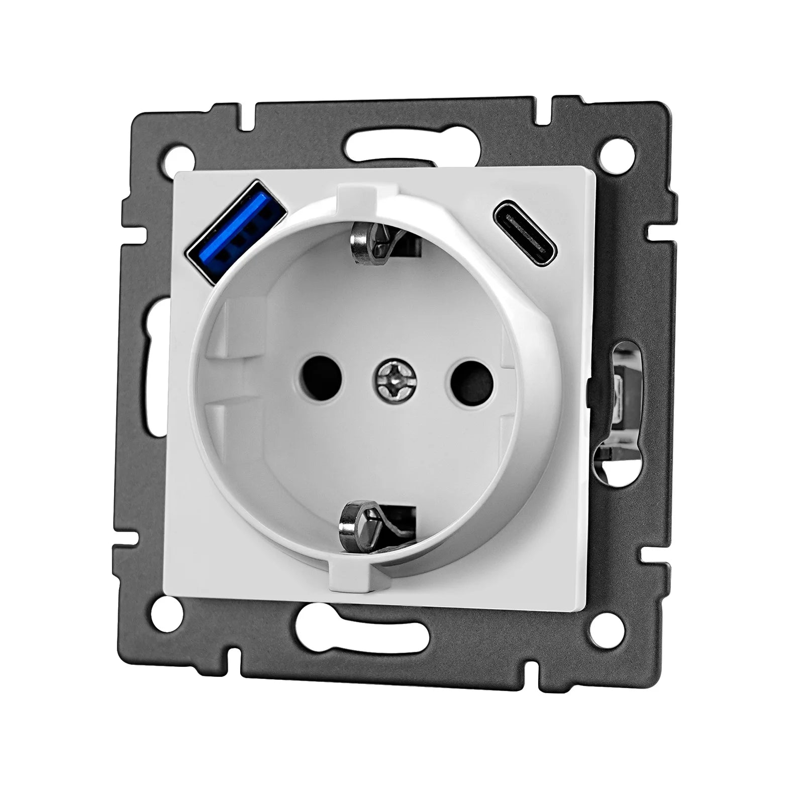 TUV Certified EU Standard Single Wall Socket with Double Power Plug USB Type-C Crystal Glass Panel 1Way Wall Switch 10A/16A 250V