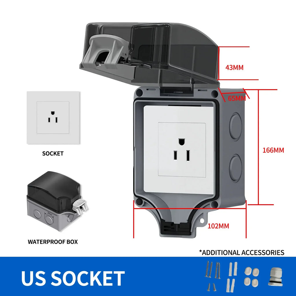 IP66 Outdoor Socket 220V EU Sockets with Switch Waterproof Double Plug for Garden Courtyard Use Waterproof Socket Box
