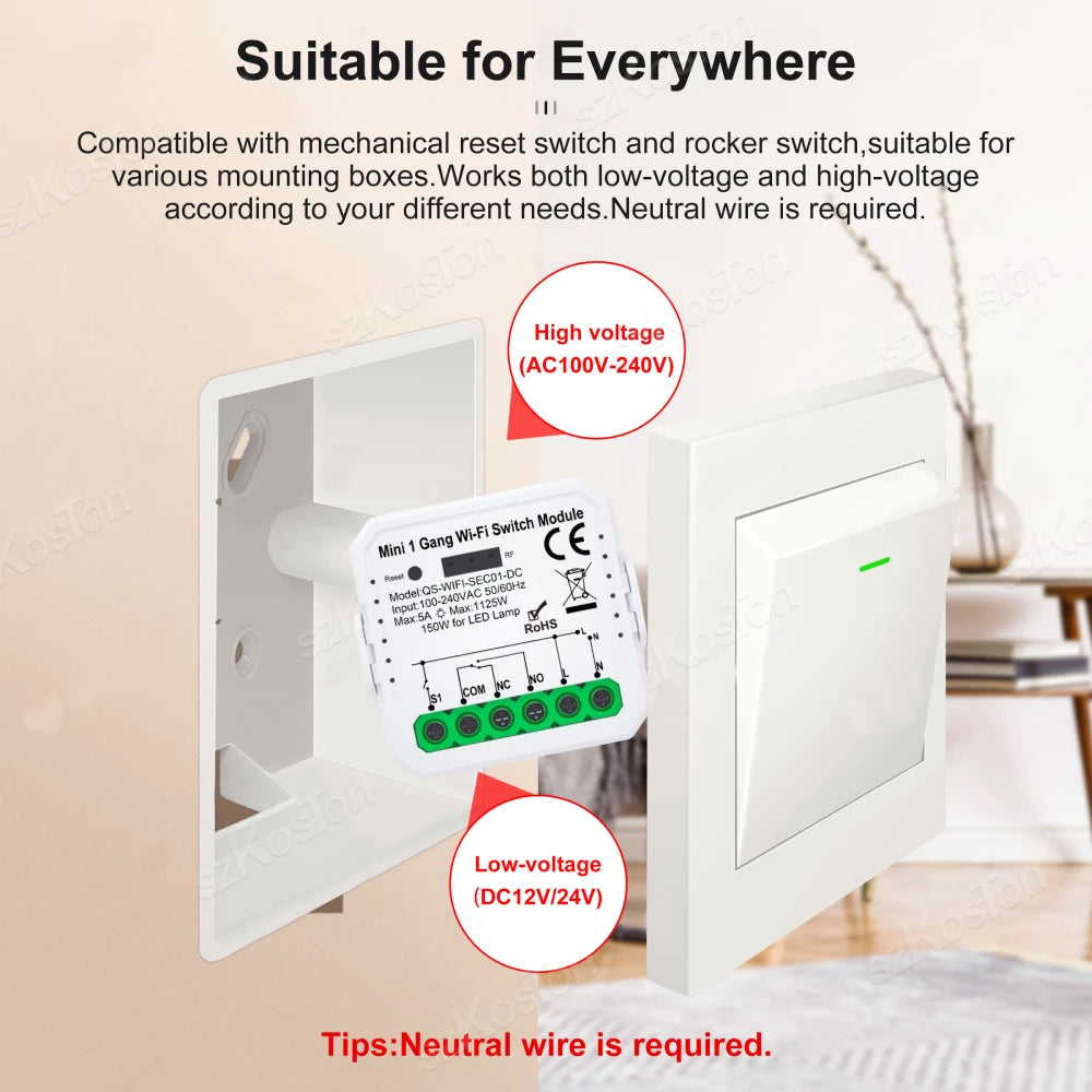 Tuya ZigBee3.0 WiFi Smart Switch Smart Home Dry Contact Module DC 12/24V AC 100-240V DIY Breaker Relay Works with Alexa Google