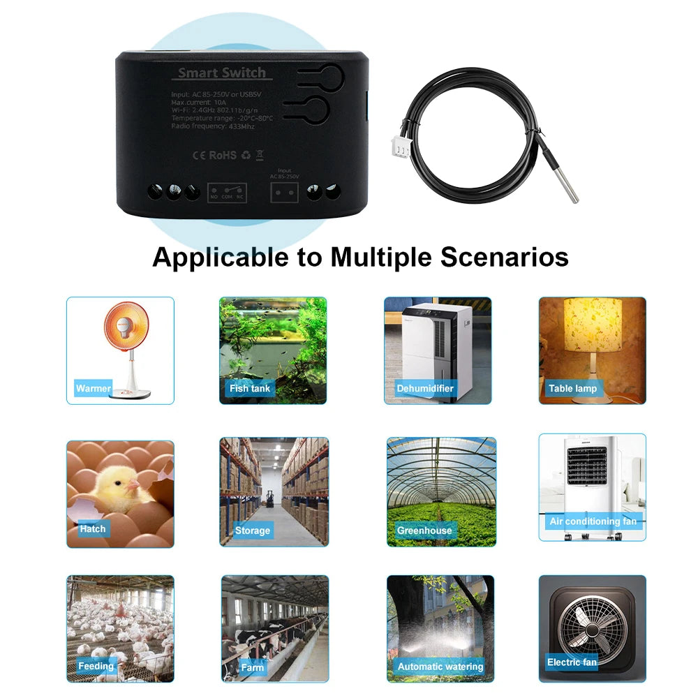 Wifi Temperature Sensor Tuya Smart Wifi Rf433 Intelligent Thermostat Switch 10A Data Monitoring Alexa Google Home Compatible