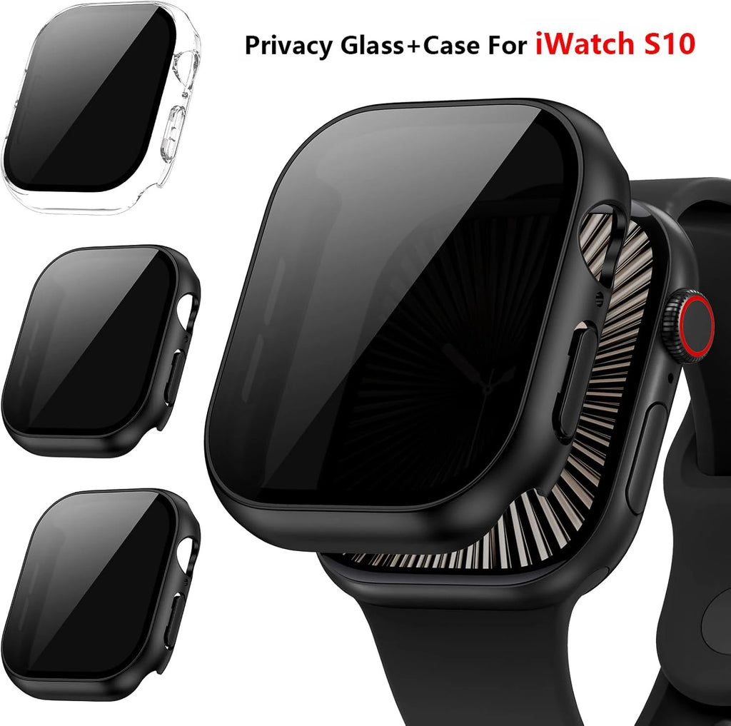Privacy Glass+Case For Apple Watch 10 42mm 46mm Tempered Anti-Peeping Screen Protector Cover For iWatch series 10 Accessories