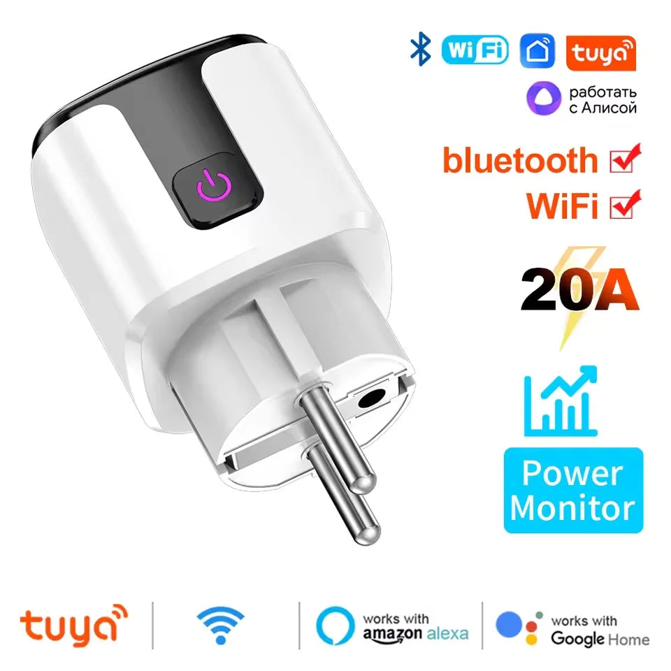 Smart Socket EU 16A/20A AC100-240V Wifi Smart Plug Power Outlet, Alexa Google Home Voice Control, For Tuya Smart Life APP