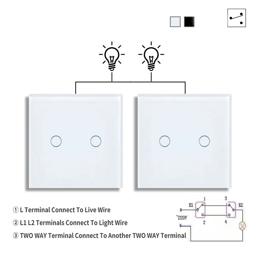 1/2gang 2way Dual Switch Wall Touch Switch EU Standard Light Switches For Staircase Bedside Switches Bedroom 240V No Wifi