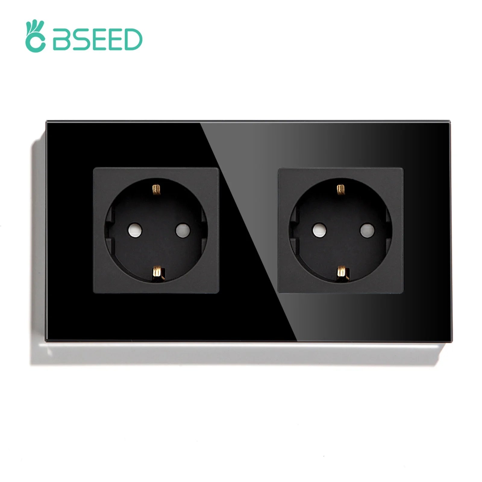 BSEED EU Standard Single Wall Socket Double Power Plugs With White Black Crystal Glass Panel Triple Outlets 16A 110V-250V