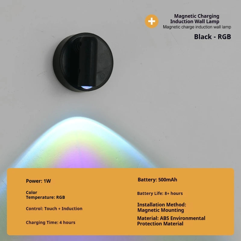 LED Light Magnetic Rechargeable Wall lamp Spotlight Atmosphere Light  No Punch Reading Light Touch Switch Dimmable Bedside Lamp
