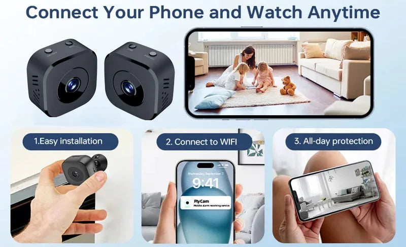 Security Camera 4K Mini Full Color Night Vision High Definition WiFi Monitor Waterproof Motion Detect Surveillance Smart Home