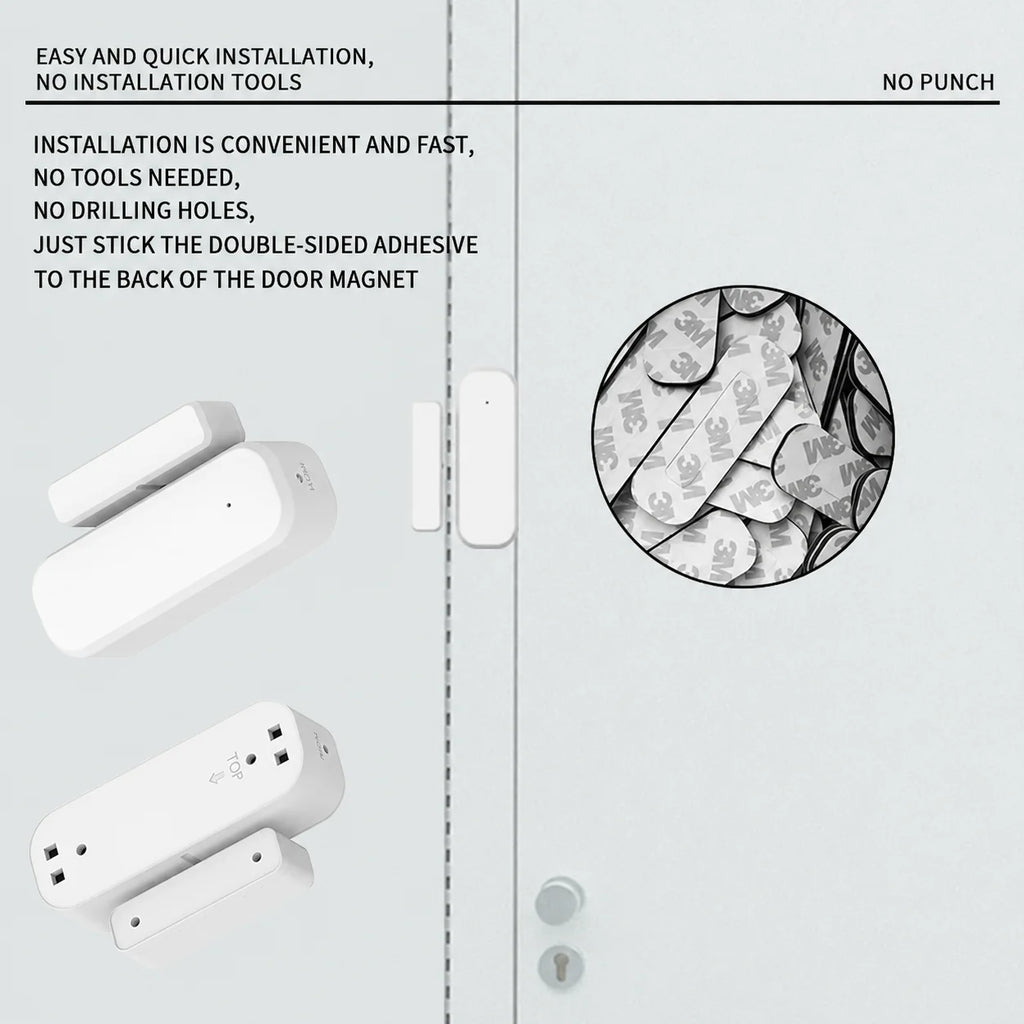 Tuya Door and Window Magnetic Smart Sensor with Zigbee and Wi-Fi connectivity, compatible with Alexa and Google Home