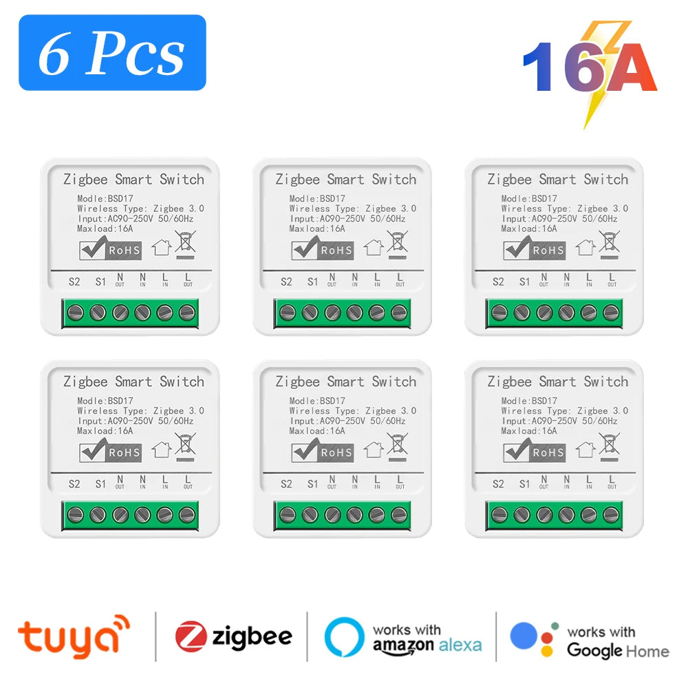 Smart ZigBee3.0 Light Switch Module 16A MiNi DIY Breaker Switch Supports 2 Way Control App Remote Control for Alexa Google Home