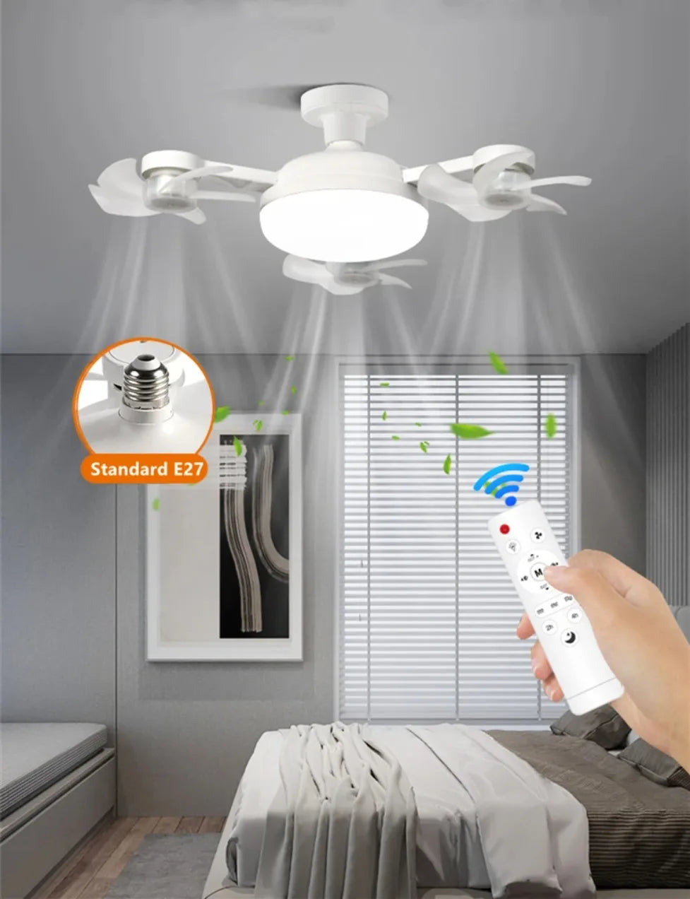 3/4 Heads Drone Style E27 Ceiling Fan Light 2-in-1 AC85-265V Three Colors LED Fan Lamp With Remote Control For Home Restaurant