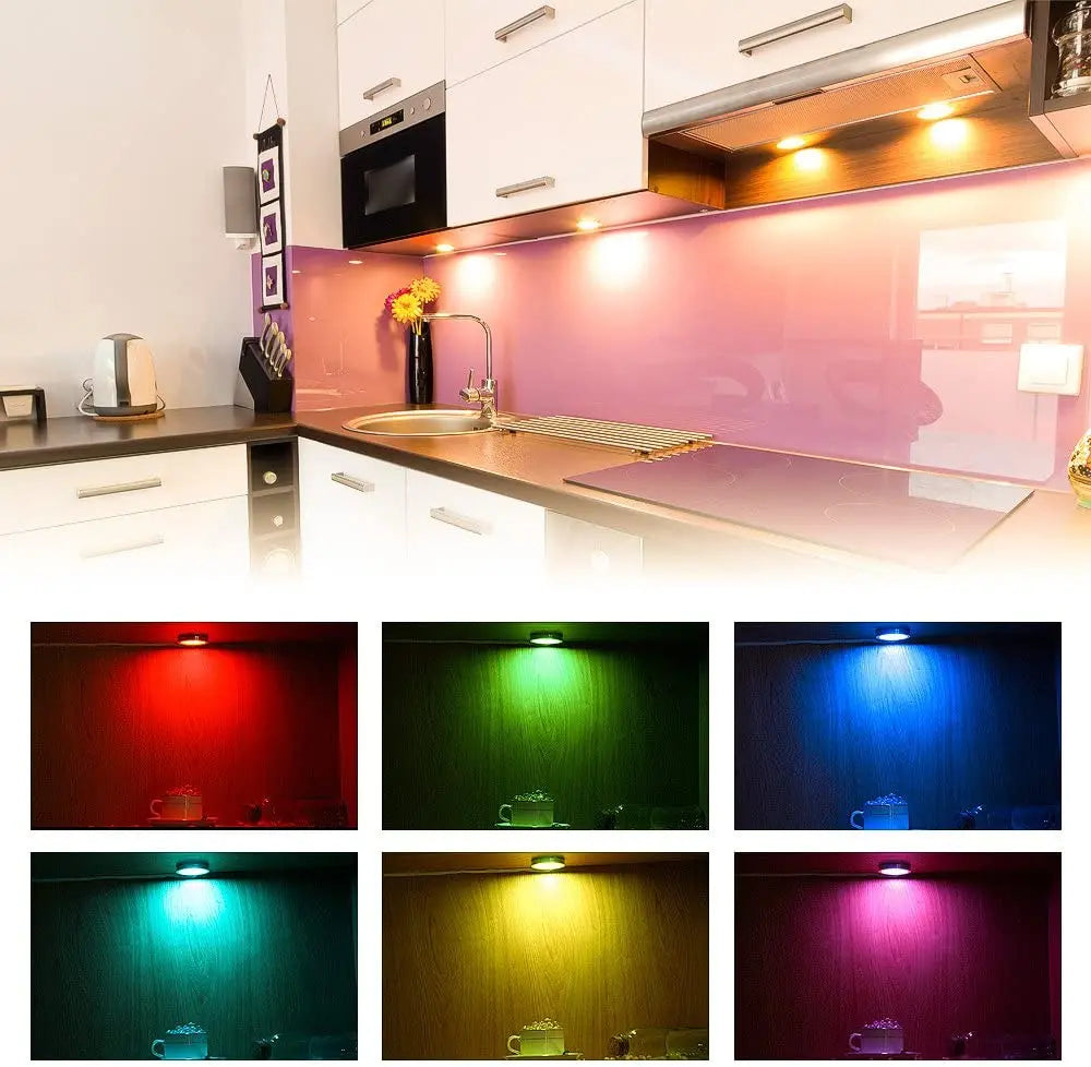 2-9Pcs Homekit WiFi Round RGB LED Under Cabinet Closet Light Furniture Dimmable Wardrobe Lamp 12V Siri Voice Control APP Remote