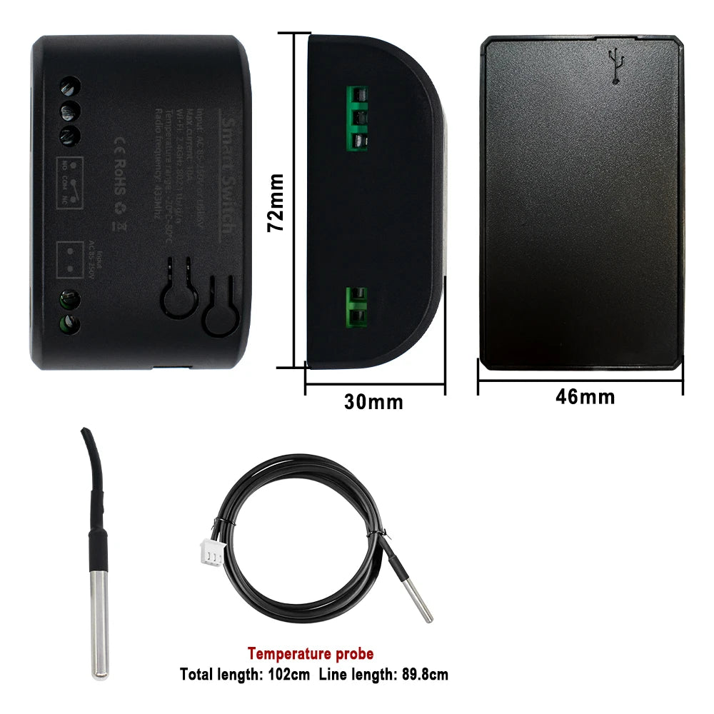 Wifi Temperature Sensor Tuya Smart Wifi Rf433 Intelligent Thermostat Switch 10A Data Monitoring Alexa Google Home Compatible