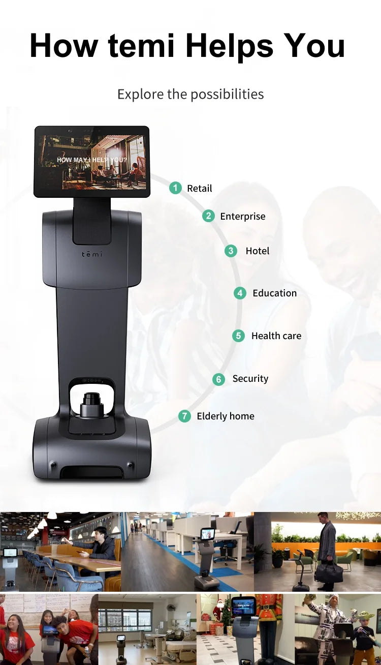 Humanoid Smart Security Temi Robot for Office Factory Warehouse Hospital School Monitoring Safety protection