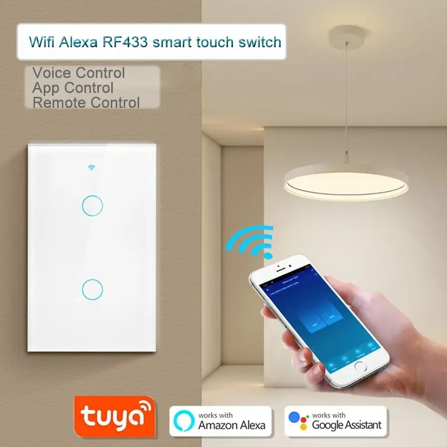 Tuya Smart Switches US Neutral Wire/No Neutral Wire Required 1/2/3/4 Gang WiFi Touch Light Switch Work with Alexa Google Home