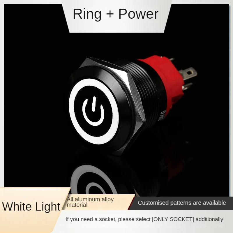 16/19/22mm Latching Push Button Switch 12/24/220V On Off BLack with LED  for with Wire Socket Plug Self-Locking/Self-reset power