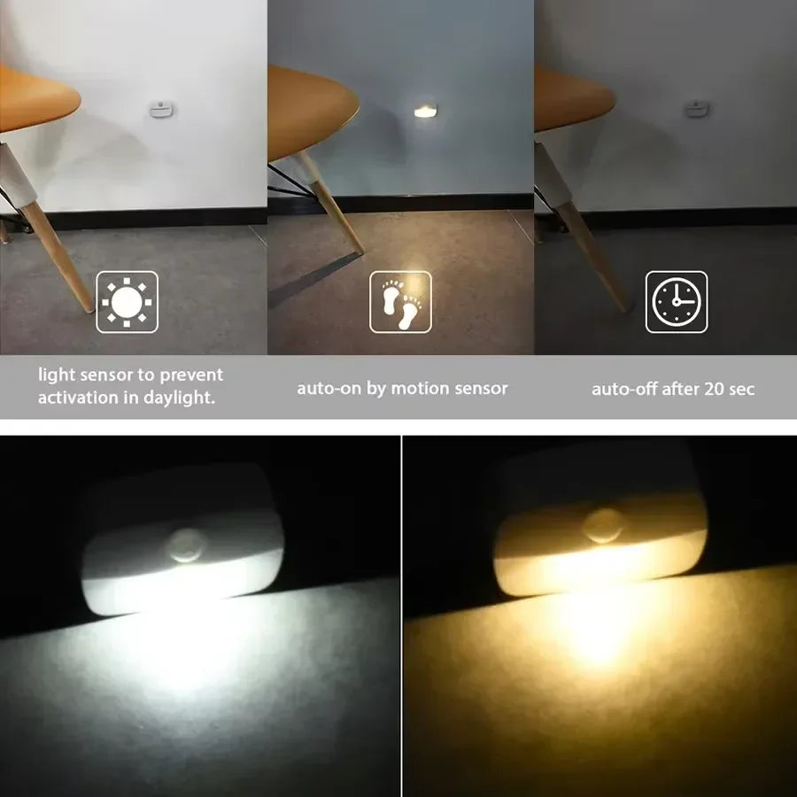 Auto ON/OFF LED Smart Night Lamp Under Cabinet Light PIR Motion Sensor Kitchen Bedroom Light for Night Cupboard Closet Stairs