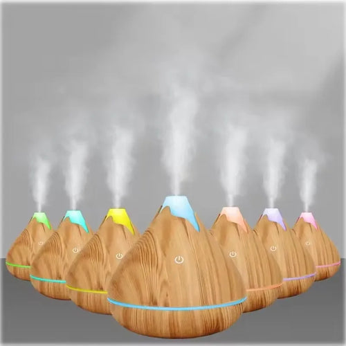 350ML Aromatherapy Essential Oil Diffuser Wood Grain Remote Control Ultrasonic Air Humidifier Cool with 7 Color LED Light