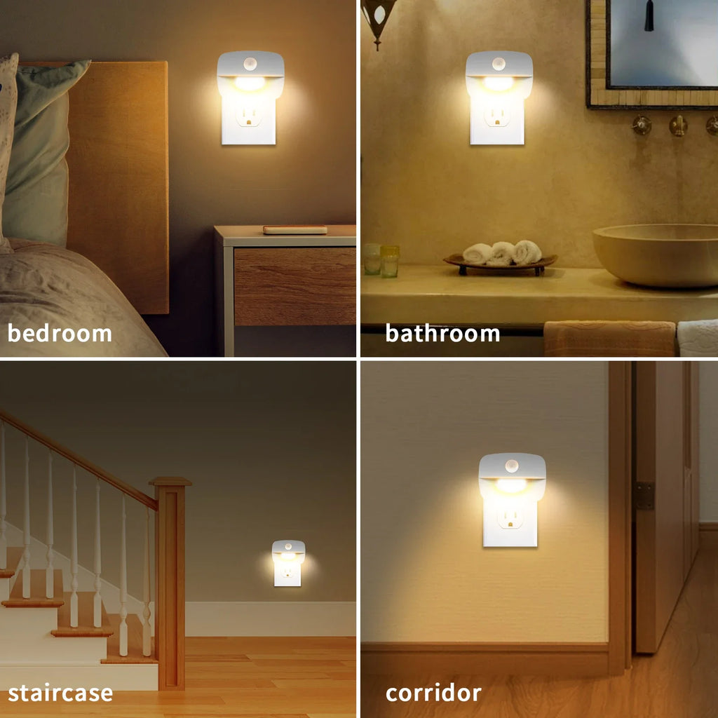 AC85-265V Led Night Light with Motion Sensor EU US Socket PIR Human Infrared Induction Lamp Plug in Wall Bedroom Hallway 3 Color