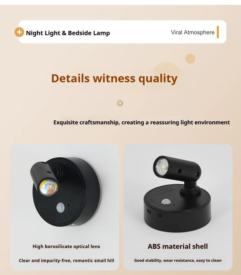LED Light Magnetic Rechargeable Wall lamp Spotlight Atmosphere Light  No Punch Reading Light Touch Switch Dimmable Bedside Lamp
