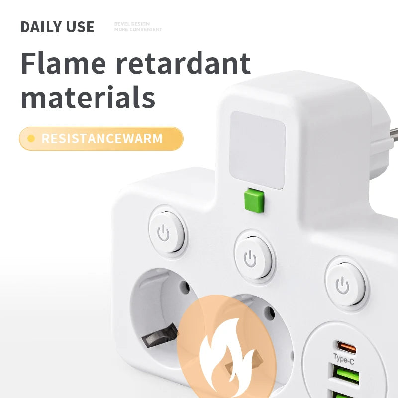 5-Sockets Electrical Socket EU Socket Plug Outlet No Extension Cord With or without it USB Type-C Ports Two specifications