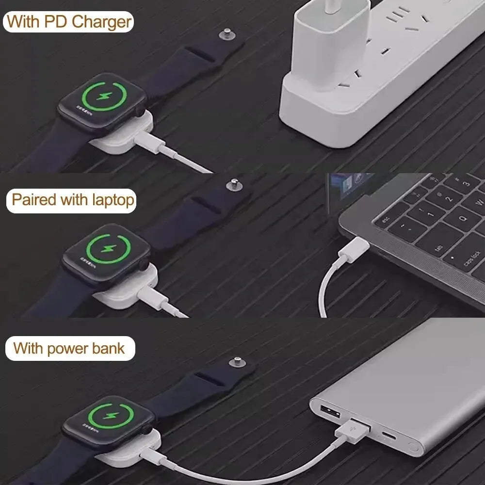 Wireless Watch Charging Dock Dual Interface Design Travel Adapter For Apple Watch Series 10 9 8 7 6 5 4 3 2 1 Home Office Travel