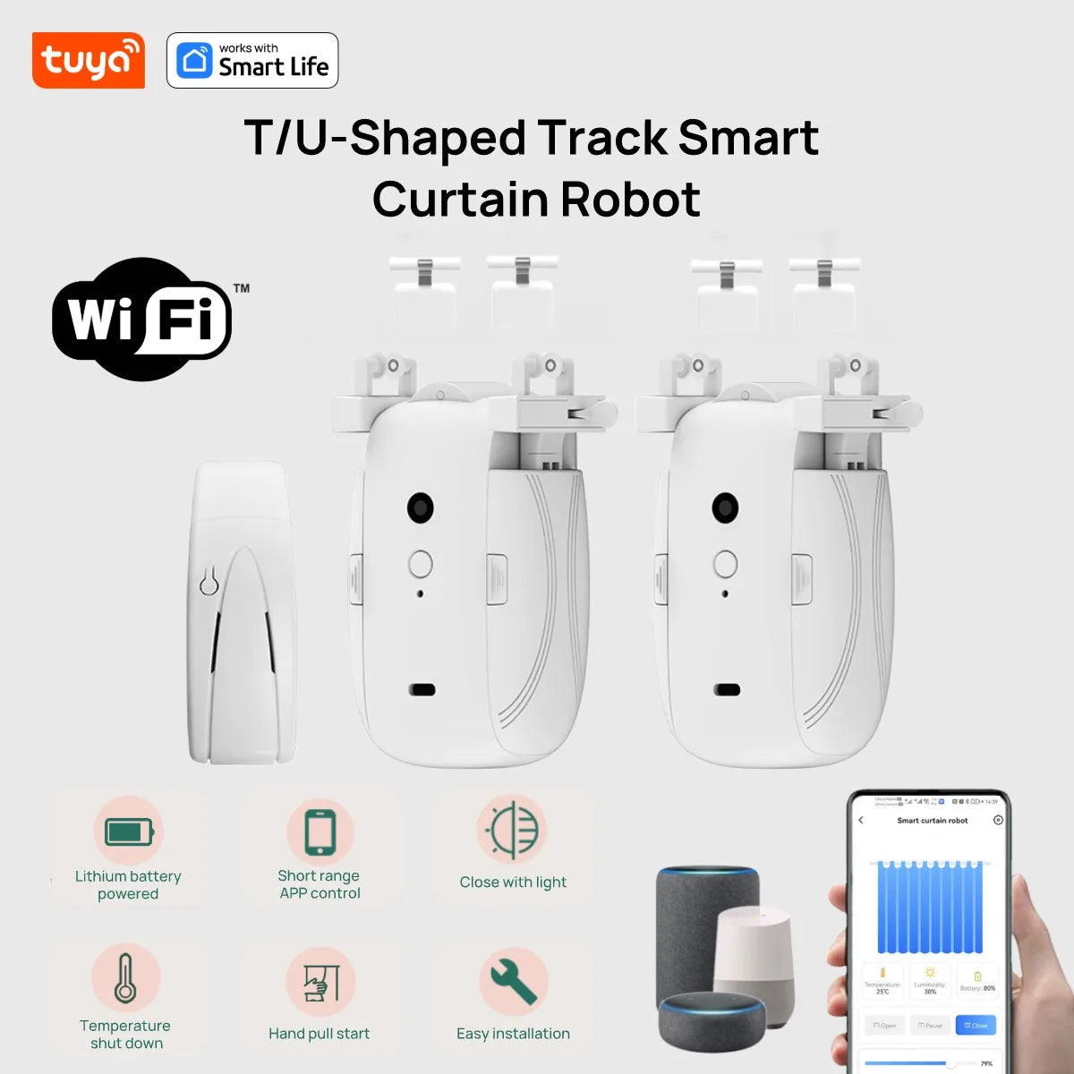 Tuya Smart WiFi Curtain Robot (with Gateway), APP Remote Control, Voice Control, Included Accessories for T/U Curtain Tracks