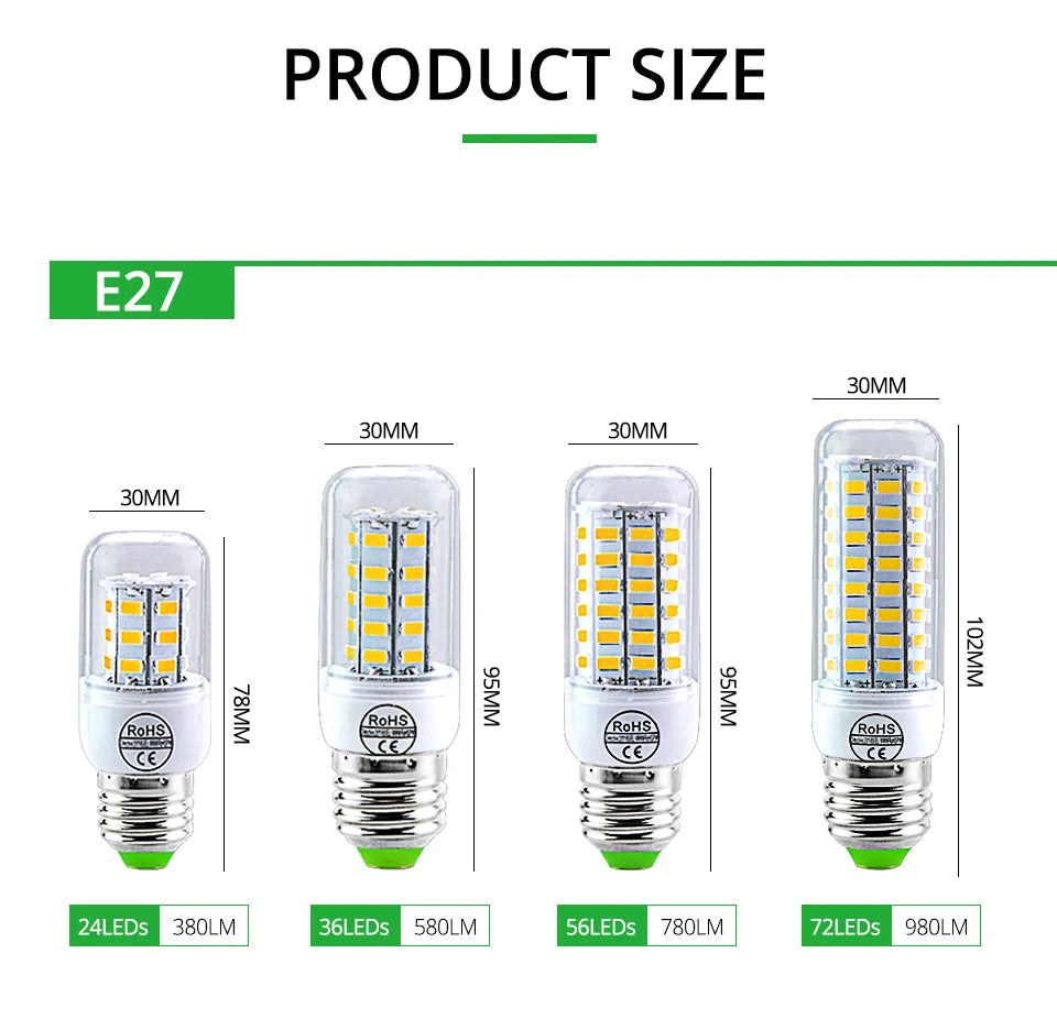AC 220V E14 E27 LED Lamp SMD 5730 Corn Bulb 24 36 56 72LEDs Lamparas for Home Decoration Ampoule LED Light White Warm White