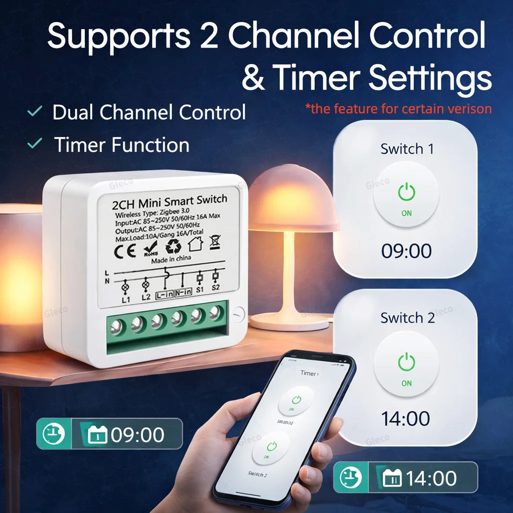 Tuya Zigbee 3.0 16A Smart Mini Switch Module DIY 2 Way Control 1/2CH Smart Home Relay Automation Breaker For Alexa Google Home