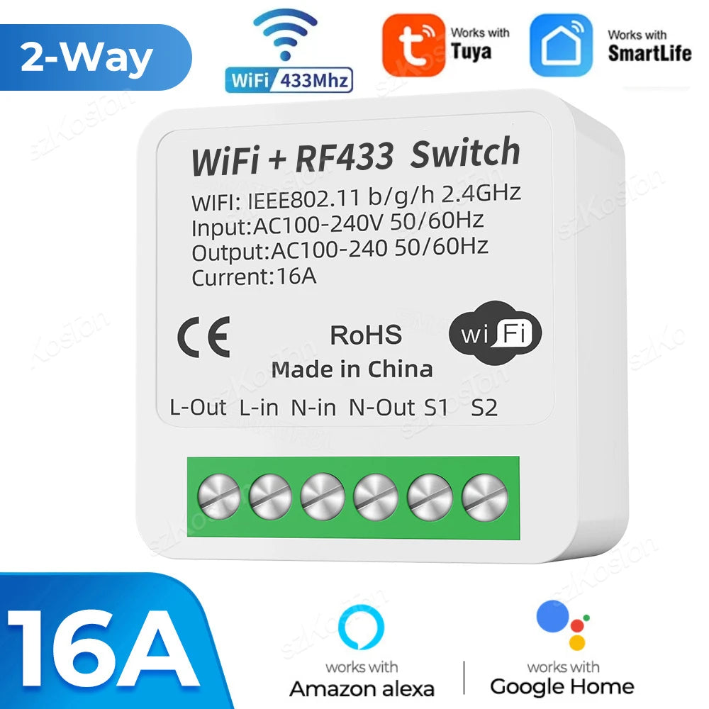 Tuya Smart Home Wifi RF433 Mhz Switch 1/2/3gang Button Switch Strong Signal Wiring-free Remote Control  Works with Alexa Google
