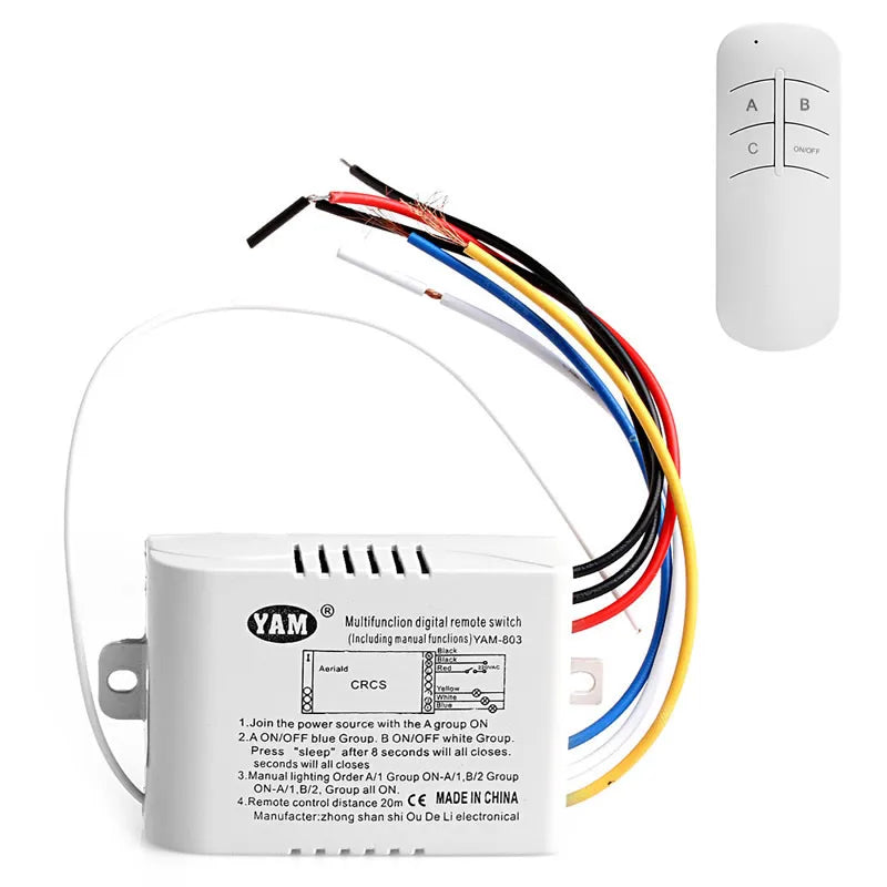 220V 1/2/3/4 Way Wireless Light Switch Kit Remote Light Switch ON/OFF Wireless Remote Control Light Switch