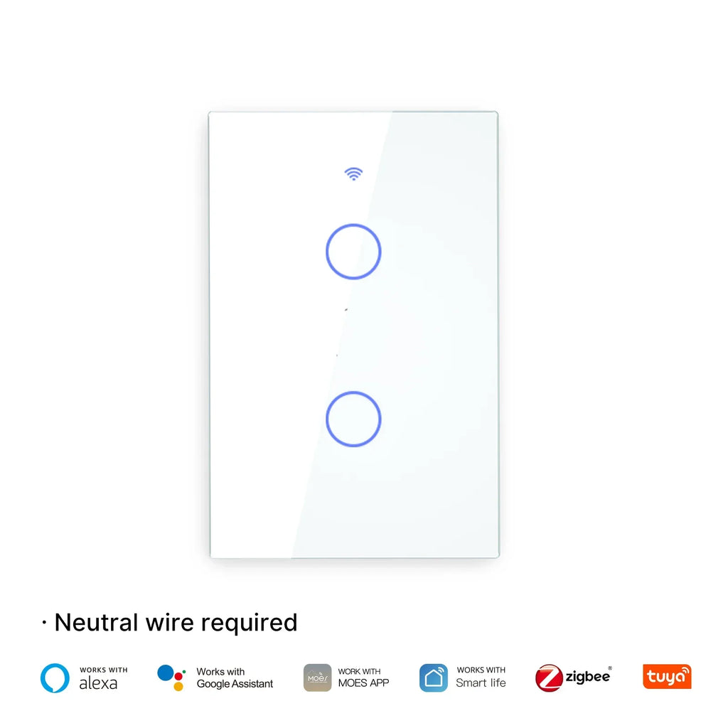 MOES Tuya ZigBee Smart Light Switch Touch Glass Panel Fireproof Neutral Wire Required Remote Control Work With Alexa Google Home