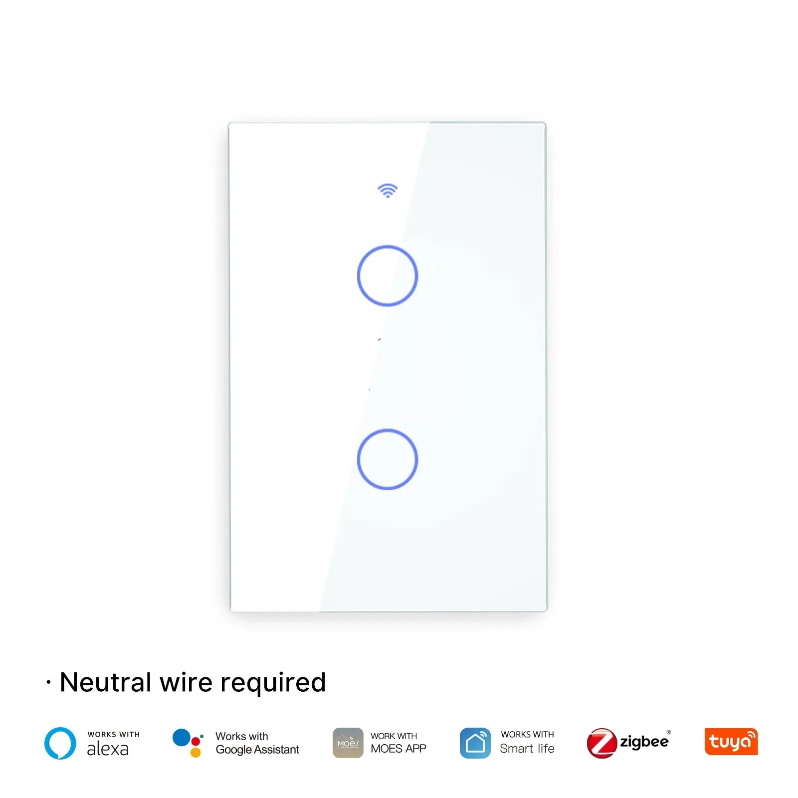 MOES Tuya ZigBee Smart Light Switch Touch Glass Panel Fireproof Neutral Wire Required Remote Control Work With Alexa Google Home